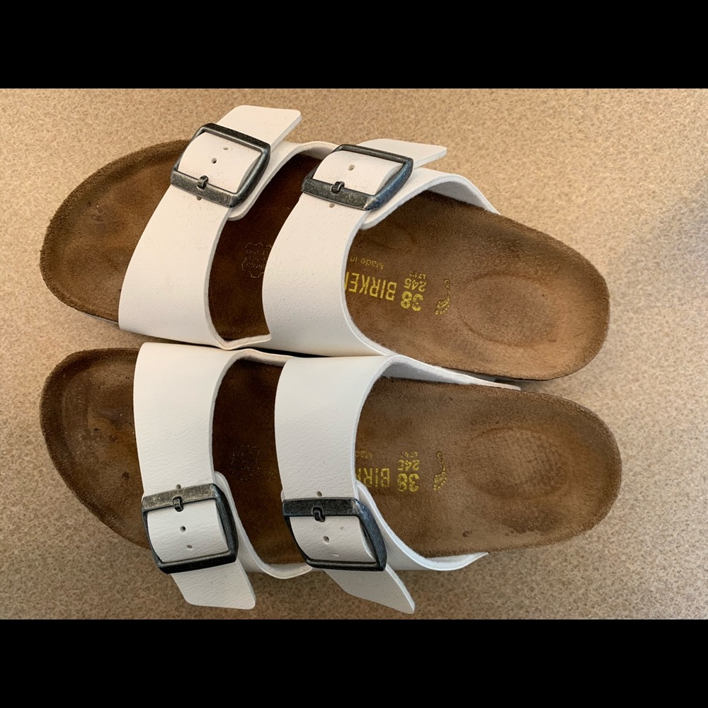 White Birkenstock sandals